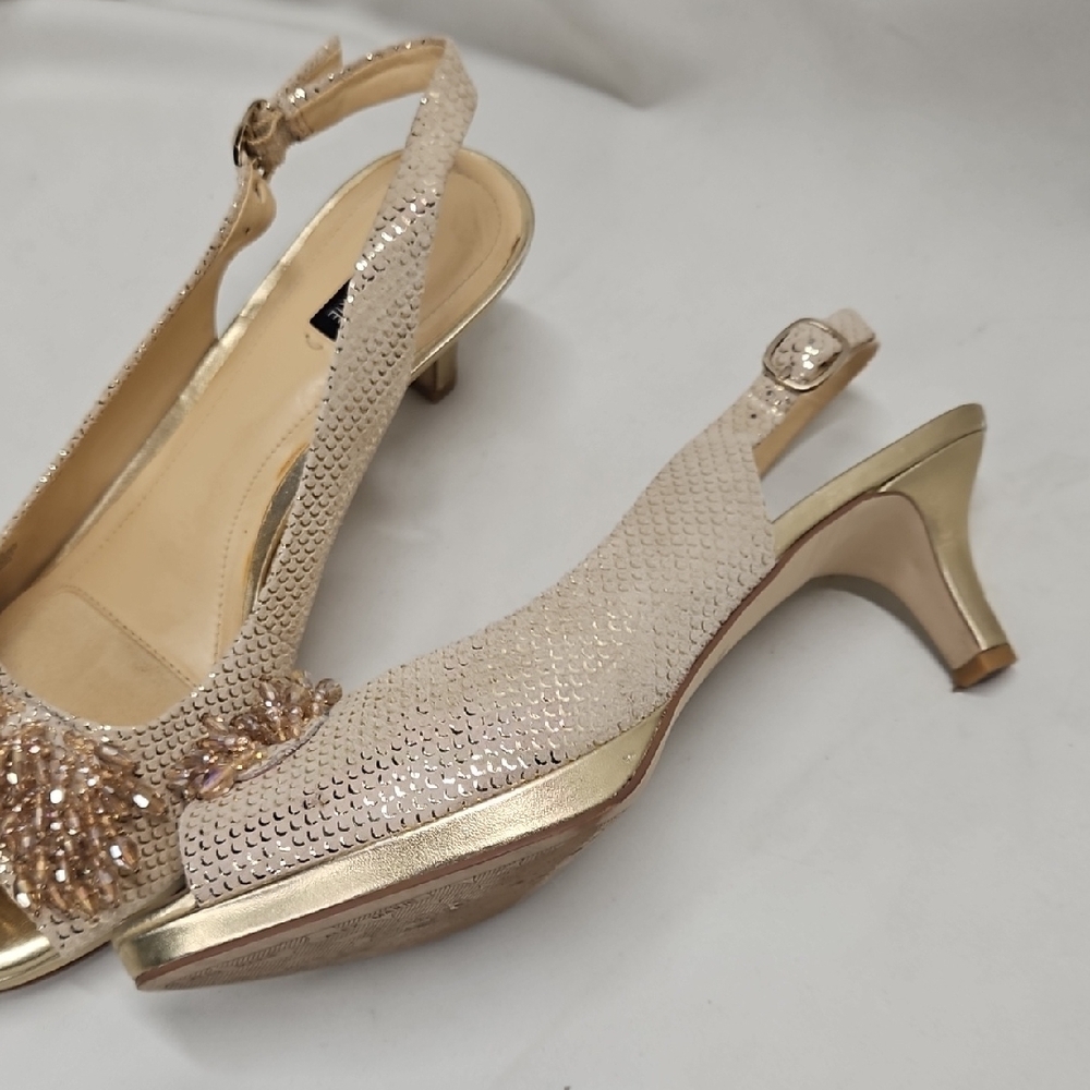 Alex Marie Marla Rhinestone Beaded Gold Pump Heel - Picture 5 of 10